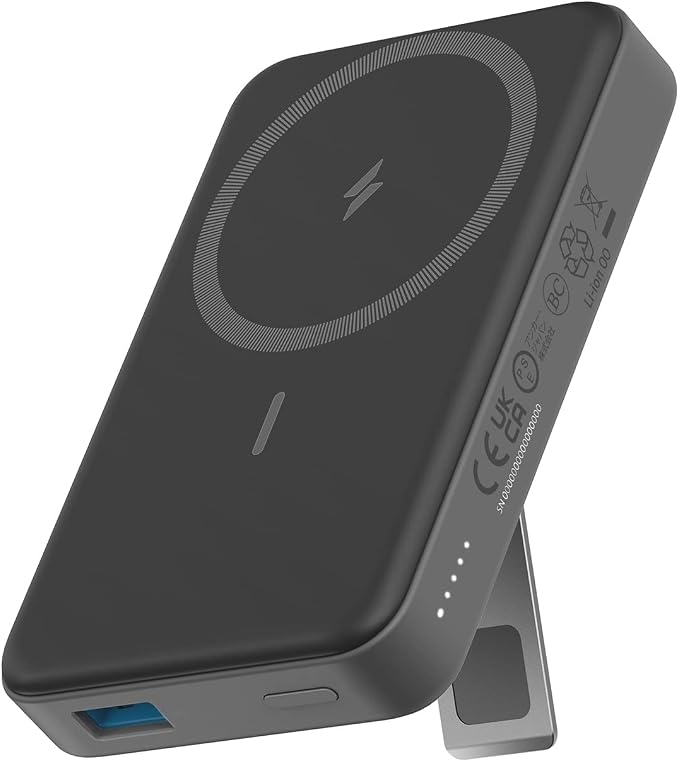 ANKER Batería magnética 633, cargador portátil inalámbrico plegable de 10,000 mAh, cargador portátil inalámbrico de 20 W USB-C con soporte, compatible con Magsafe para iPhone serie 16/15/14/13/12 (negro)