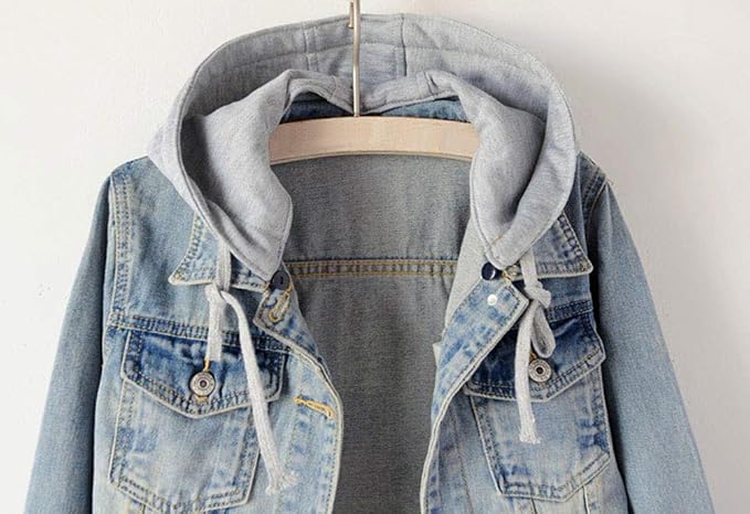 Chaqueta vaquera con capucha desmontable casual para mujer