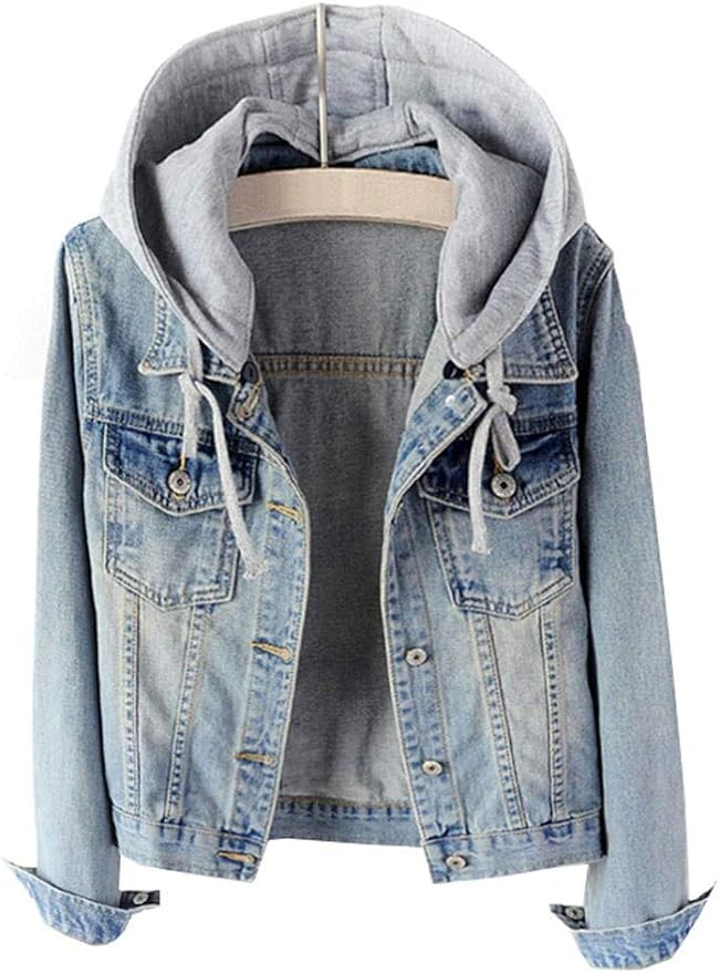 Chaqueta vaquera con capucha desmontable casual para mujer