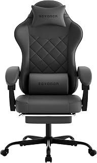 Silla de juegos con reposapiés, silla ergonómica de cuero para computadora con soporte lumbar, silla de oficina giratoria de respaldo alto ajustable en altura para adultos, silla de jugador