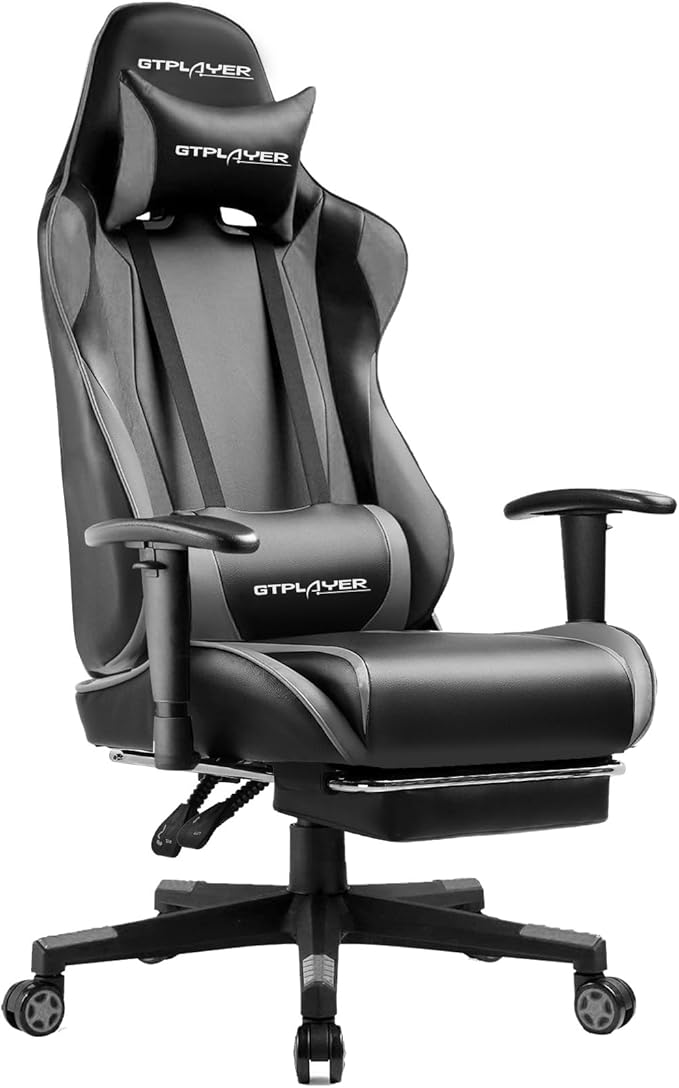 GTRACING Silla de juegos con reposapiés, silla ergonómica de escritorio para juegos de computadora, silla reclinable para jugadores, ajuste de altura del asiento, balancín giratorio con reposacabezas