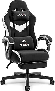 N-GEN GAMING - Silla para videojuegos con reposapiés, soporte lumbar para oficina en casa, respaldo alto, reclinable, altura ajustable, ergonómica, cómoda, de tela, silla de escritorio para