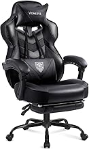 Vonesse Silla de juegos, silla de oficina de respaldo alto con reposapiés y masaje, sillas de juegos para adultos con cojín de resorte de bolsillo, silla de computadora reclinable grande y alta con soporte lumbar (negro clásico)