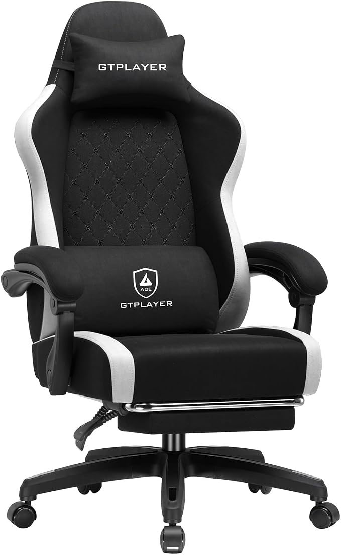 GTPLAYER Silla de juegos grande y alta, silla de oficina resistente de 350 libras con reposapiés, asiento ergonómico de resorte de respaldo alto para adultos, cojín ancho y cómodo con reposabrazos de