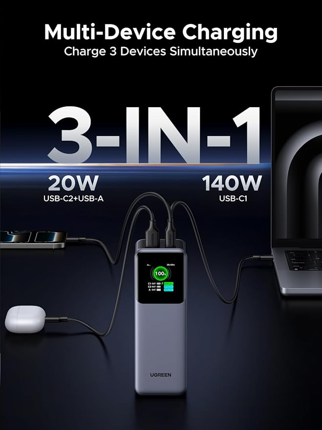 UGREEN Nexode Power Bank 25000mAh 200W Cargador portátil par...