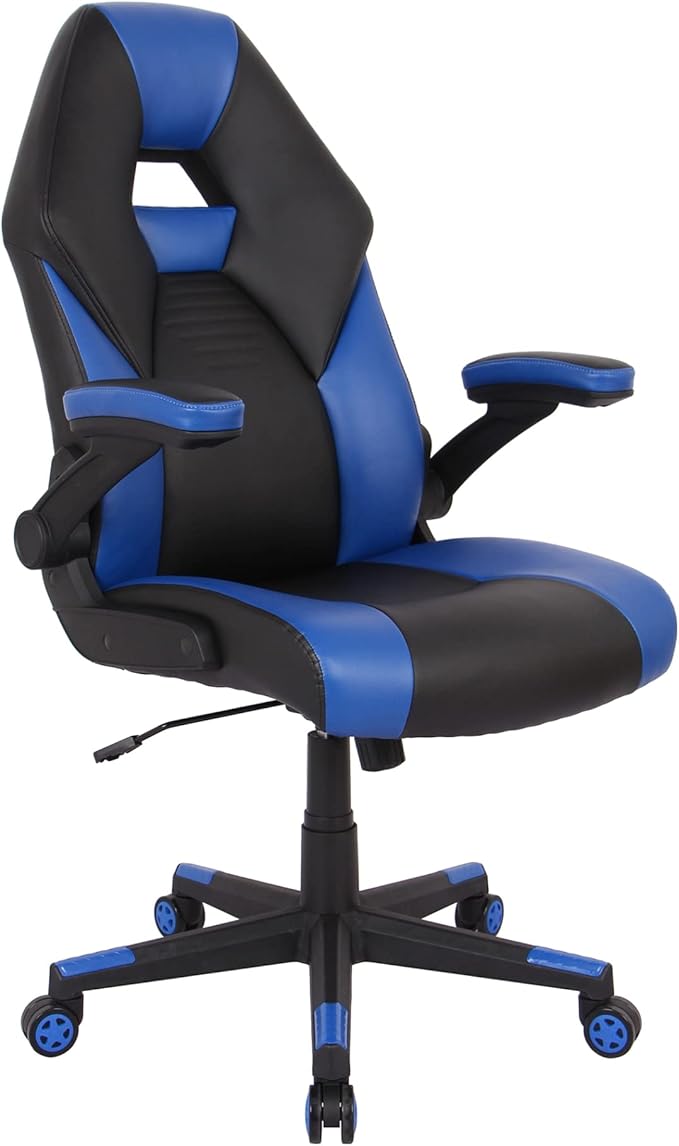 RS Gaming™ RGX - Silla de oficina de piel sintética con respaldo alto, color negro/azul, compatible con BIFMA
