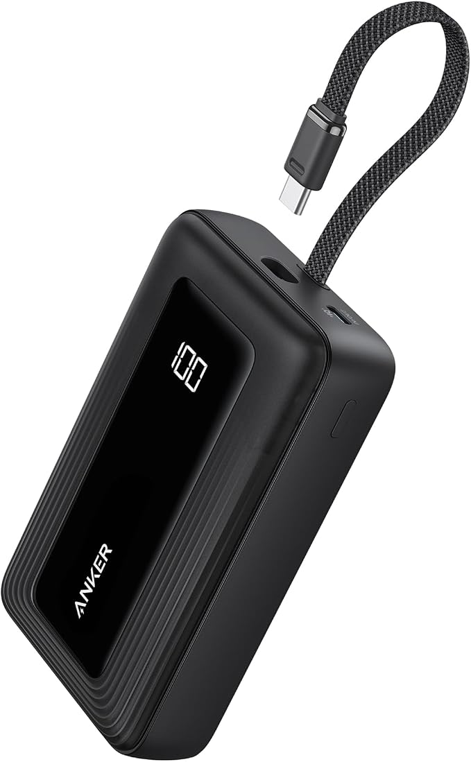 Anker Zolo Power Bank (versión actualizada 2025), cargador portátil de alta velocidad de 20,000 mAh 30 W con cable USB-C integrado, paquete de baterías para iPhone 17/16/15 Series, Galaxy y más