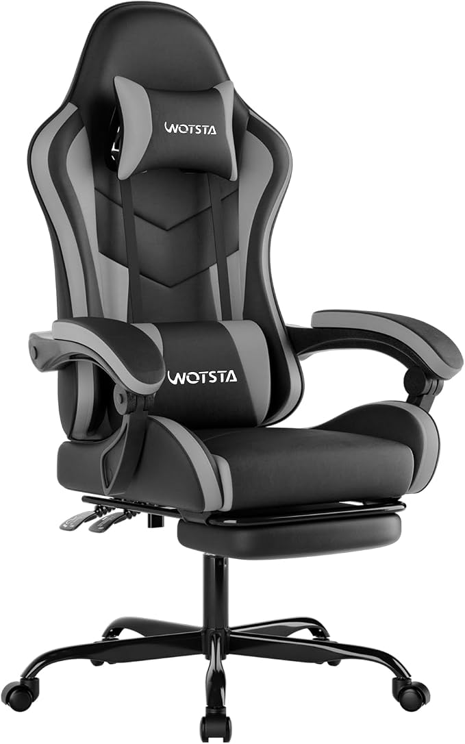 Silla ergonómica para juegos y oficina, reposapiés, diseño de carreras, negro/gris
