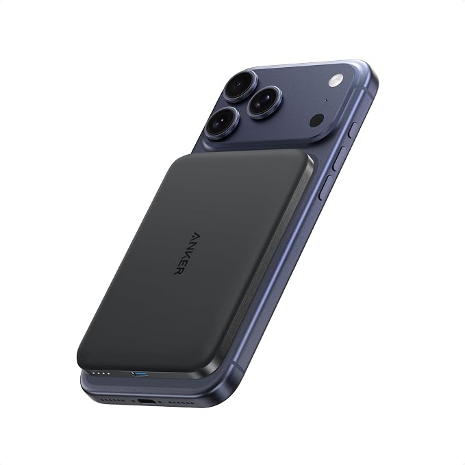 Anker Nano Power Bank, Batería de Carga Magnética Inalámbrica de 5,000mAh Ultradelgada, Cargador Portátil Compatible con MagSafe de Máximo 15W Certificado Qi2, Diseño Ergonómico, para iPhone Serie Air