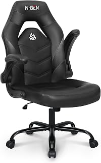 Silla de escritorio para juegos de video N-GEN, silla ergonómica para computadora, silla de oficina para adultos con soporte lumbar, brazos abatibles, altura ajustable, ruedas giratorias, diseño