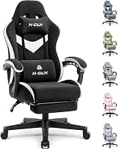N-GEN GAMING Silla de videojuegos para oficina y escritorio de computadora, uso ergonómico, respaldo reclinable, reposabrazos ajustables, soporte lumbar, reposapiés, espuma de alta densidad, tela