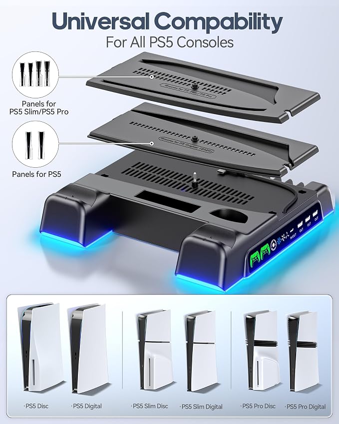 PS5/Slim/Pro Stand and Cooling Station with LED Controller C...
