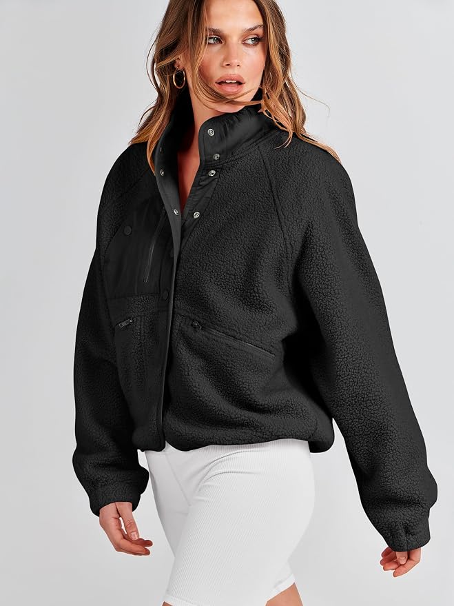 ANRABESS Chaqueta de forro polar mullido para mujer de otoño