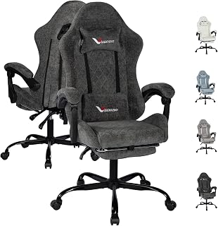 Silla de juegos de tela para adultos, silla ergonómica de escritorio de oficina para computadora con reposapiés, cojín de resorte de bolsillo, silla reclinable de respaldo alto para oficina