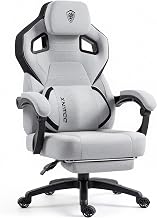 Dowinx Silla de juegos de tela con reposapiés, silla de jugador grande y alta con soporte lumbar, silla de computadora con respaldo ancho para personas pesadas, color gris