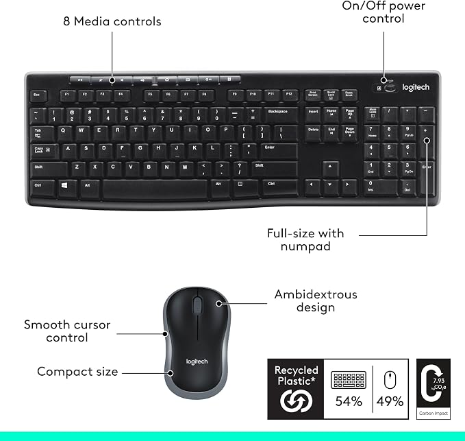 Logitech MK270 Combo de teclado y mouse inalámbricos de tama...