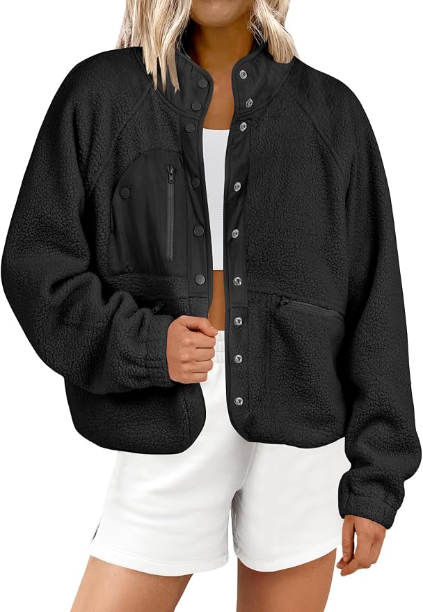 ANRABESS Chaqueta de forro polar mullido para mujer de otoño