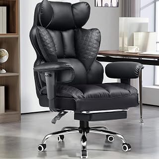 GTRACING - Silla de juegos grande y alta de 400 libras, silla de oficina resistente con reposapiés, soporte lumbar ergonómico, asiento ancho y cómodo para aliviar el dolor lumbar, color negro tierra