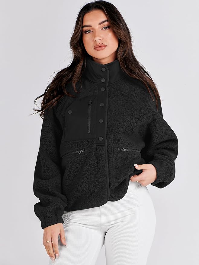 ANRABESS Chaqueta de forro polar mullido para mujer de otoño