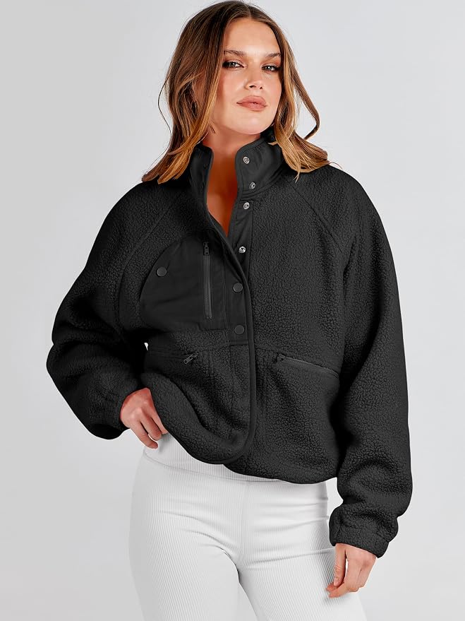 ANRABESS Chaqueta de forro polar mullido para mujer de otoño