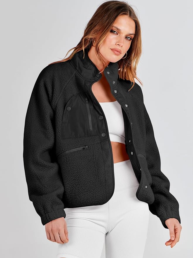 ANRABESS Chaqueta de forro polar mullido para mujer de otoño