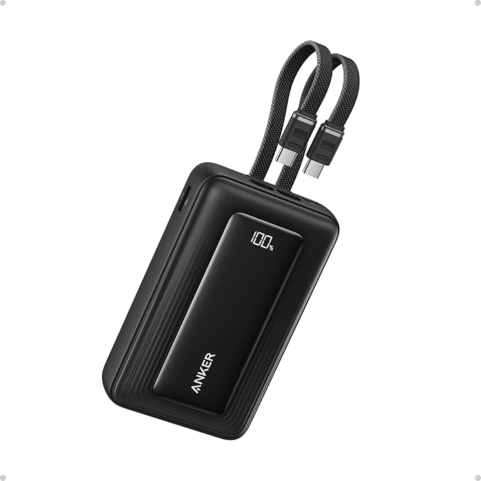 Anker Zolo - Banco de energía (versión actualizada 2025), carga rápida máxima de 45 W, batería de 20,000 mAh, cables USB-C integrados duales, puerto USB-C y A, para iPhone serie 17/16, Galaxy, MacBook
