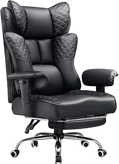 GTPLAYER Silla de Oficina Grande y Alta Ancha 400LBS Silla Ergonómica para Juegos con Cuero con Diseño de Relieve de Lujo con Reposapiés, Reclinable 150° Reposabrazos Suaves Ajustables Soporte de