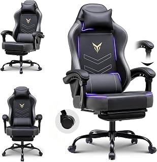 GTPLAYER Silla de juegos con reposapiés, silla de oficina ergonómica de 300 libras de capacidad, silla de escritorio para computadora con reposacabezas y soporte lumbar, reposabrazos de conexión