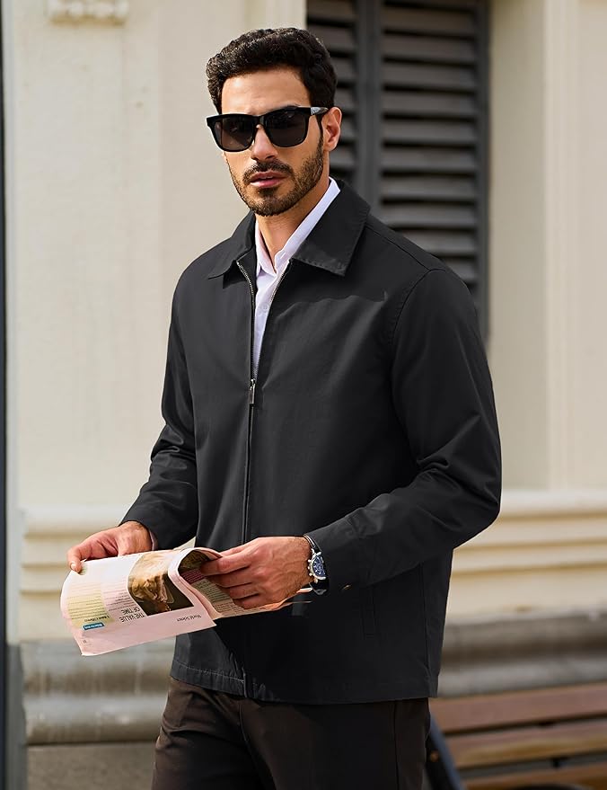 TACVASEN Men's Cotton Jacket Full Zip Up Work Jackets Turndo...