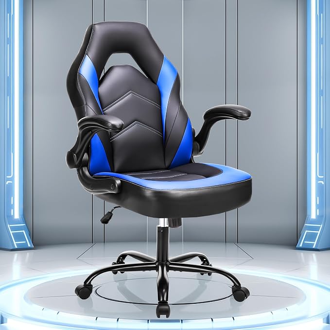 OLIXIS Silla de Gaming para Computadora - Cuero PU Ergonómica con Soporte Lumbar con Reposabrazos Abatibles y Ruedas Giratorias de 360°, Altura Ajustable Tarea Hogar Oficina Escritorio Video Carreras