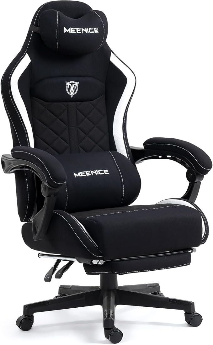 Silla de juegos grande y alta de tela con cojín de resorte de bolsillo, sillas de juegos de respaldo alto y servicio pesado para adultos con soporte lumbar de masaje, silla ergonómica para
