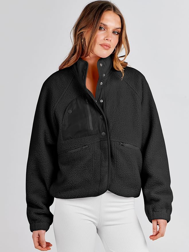 ANRABESS Chaqueta de forro polar mullido para mujer de otoño