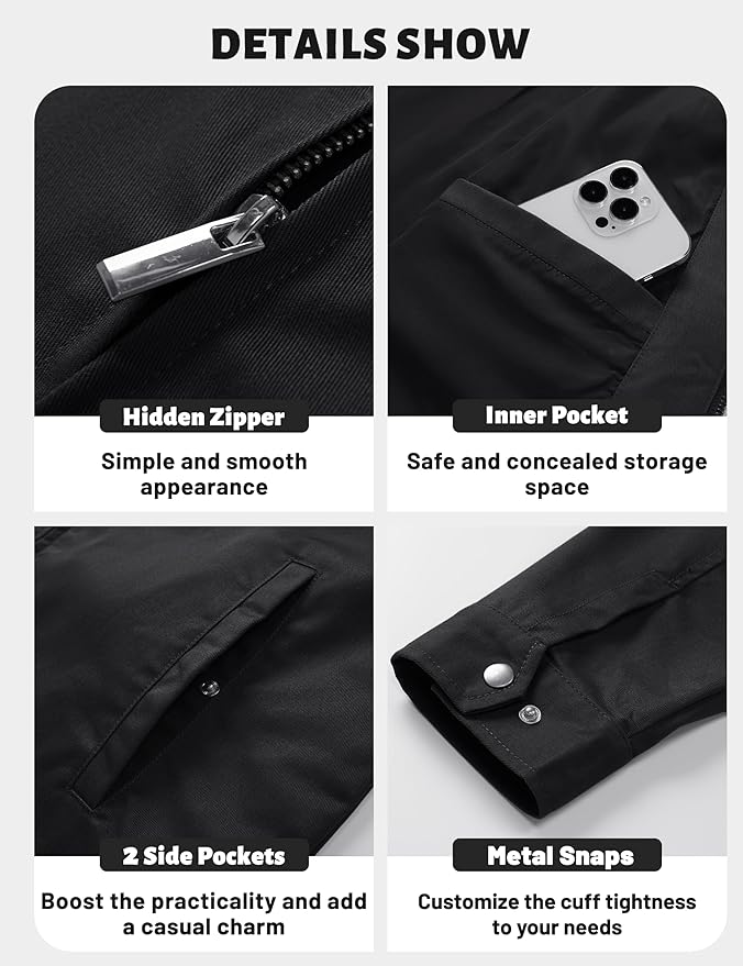TACVASEN Men's Cotton Jacket Full Zip Up Work Jackets Turndo...