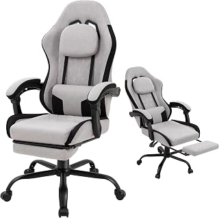 Silla de juegos para adultos, silla de juegos de tela con reposapiés y cojín de resorte de bolsillo, silla ergonómica para jugadores con soporte lumbar, silla reclinable para juegos de computadora con