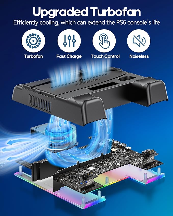 PS5/Slim/Pro Stand and Cooling Station with LED Controller C...