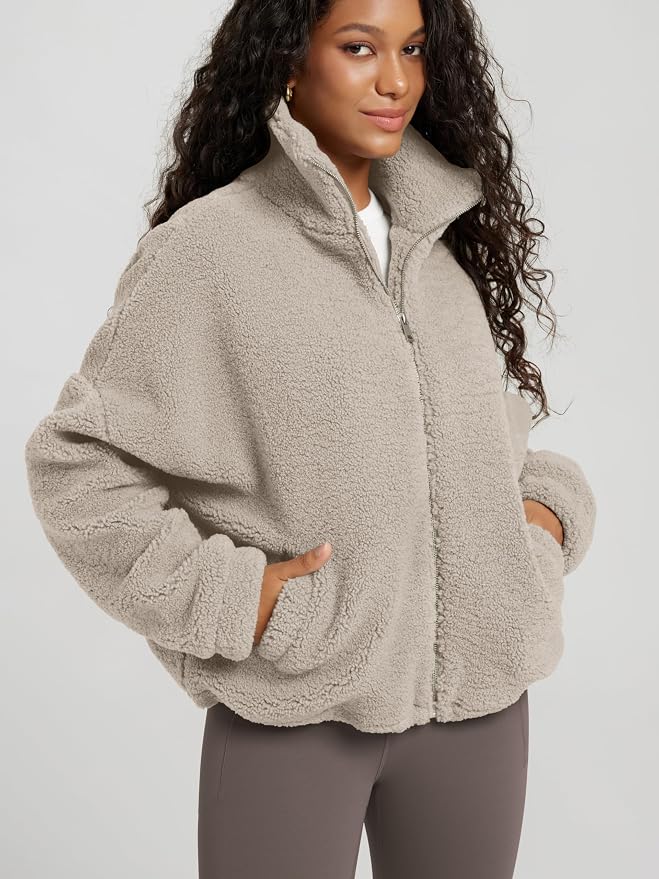 ODODOS Chaqueta de Forro Polar Sherpa con Cremallera Complet...