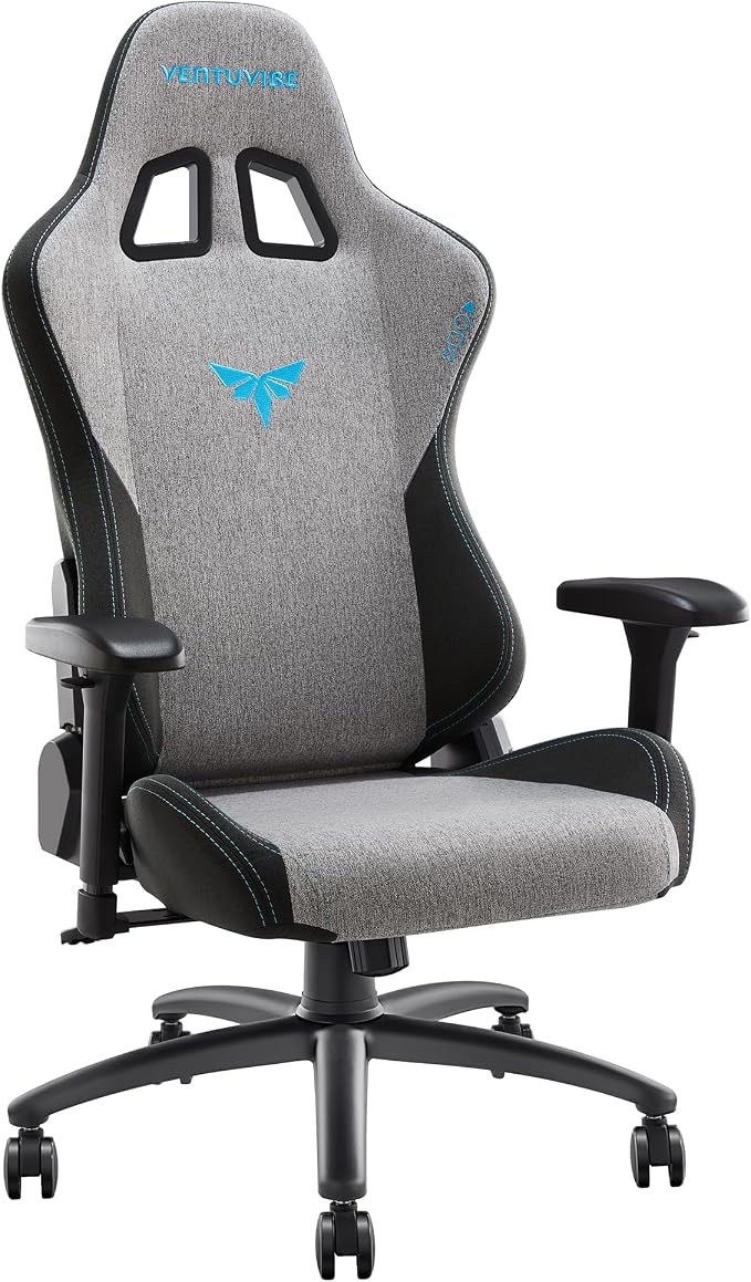 Silla para juegos con reposabrazos ajustables 4D, reclinable de 155° y capacidad de 320 libras, silla ergonómica de computadora de respaldo alto con soporte lumbar, silla de oficina de tela para adultos (gris)