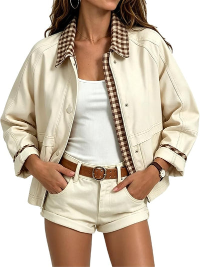 Aimiray Chaqueta corta estilo granero para mujer