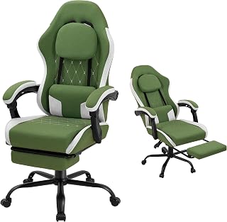 Silla de juegos para adultos, silla de juegos de tela con reposapiés y cojín de resorte de bolsillo, silla ergonómica para jugadores con soporte lumbar, silla reclinable para juegos de computadora con