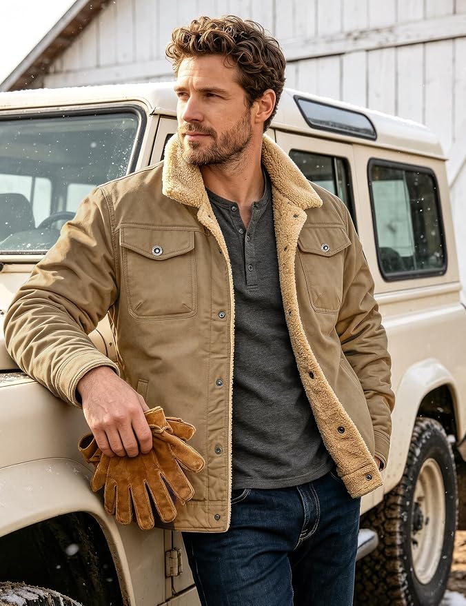 MAGCOMSEN Chaqueta de invierno para hombre con forro de sher...