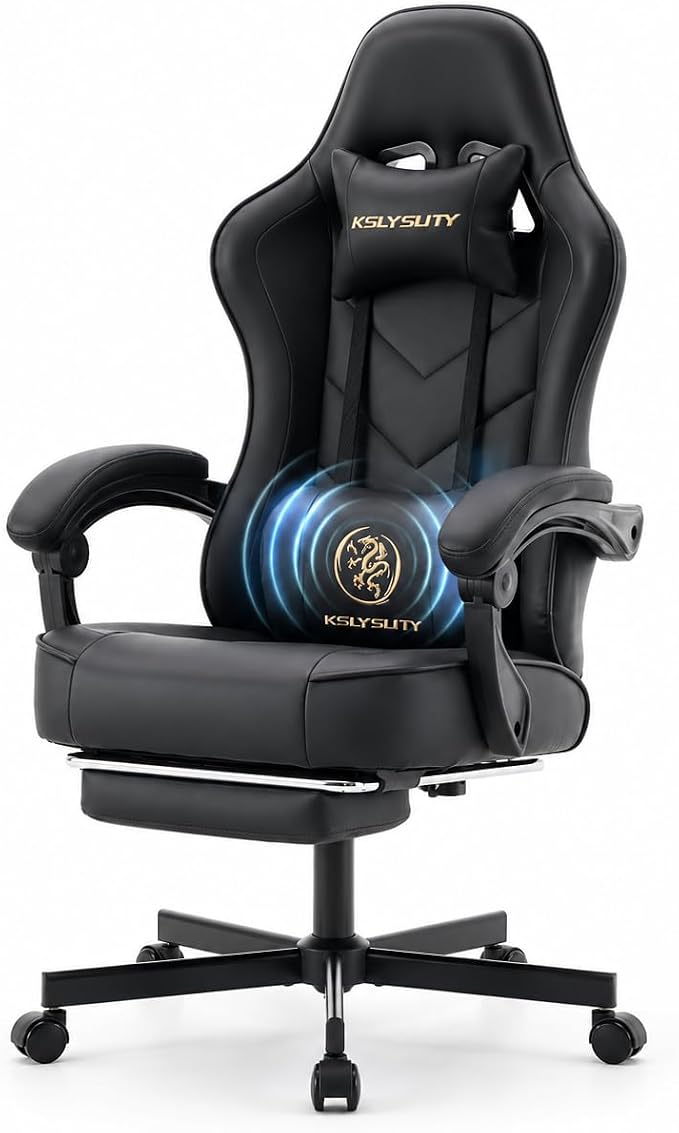 Silla de escritorio de oficina para juegos para adultos, silla ergonómica de respaldo alto con masaje y cojín de resorte de bolsillo, sillas giratorias cómodas para videojuegos con reposapiés y