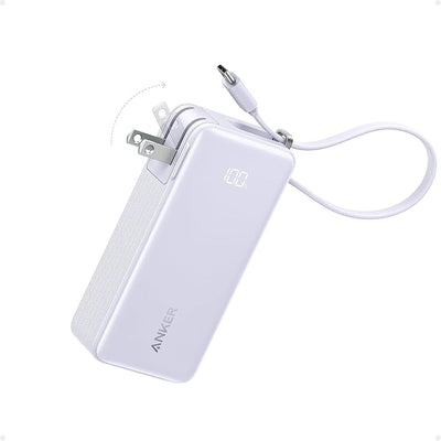Anker - Cargador portátil nano 3 en 1 para iPhone, 10 000 mAh, con cable USB-C integrado y enchufe de pared plegable, paquete de batería de 30 W máximo, para iPhone 15/16, Galaxy y MacBook