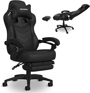 RESPAWN 110 Pro Silla Ergonómica para Juegos con Reposapiés para Adultos - Cómoda Silla Reclinable de Oficina para Juegos con Soporte Lumbar y Reposacabezas, Sillas de Videojuegos Estilo Carreras para