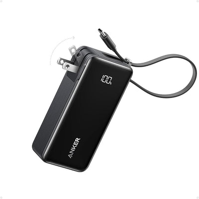 Anker - Cargador portátil nano 3 en 1 para iPhone, 10 000 mAh, con cable USB-C integrado y enchufe de pared plegable, paquete de batería de 30 W máximo, para iPhone 15/16, Galaxy y MacBook