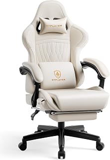 GTPLAYER Silla de juegos para adultos, sillas ergonómicas de juegos de computadora con altavoces, reposapiés y reposabrazos de conexión, silla reclinable de respaldo alto para gamer para oficina en casa, Ace Pro, color blanco hueso