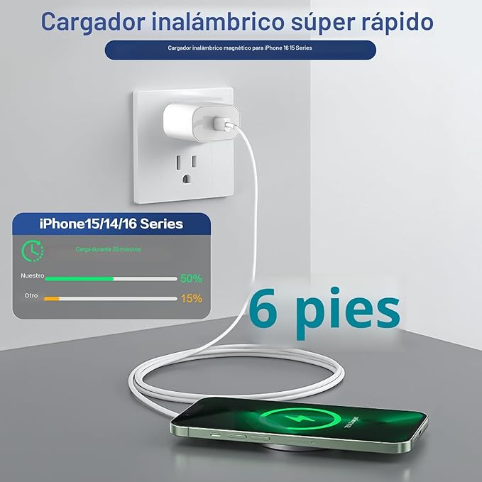 Cargador Inalámbrico Magnético para iPhone 16 15 Carga Inalá...