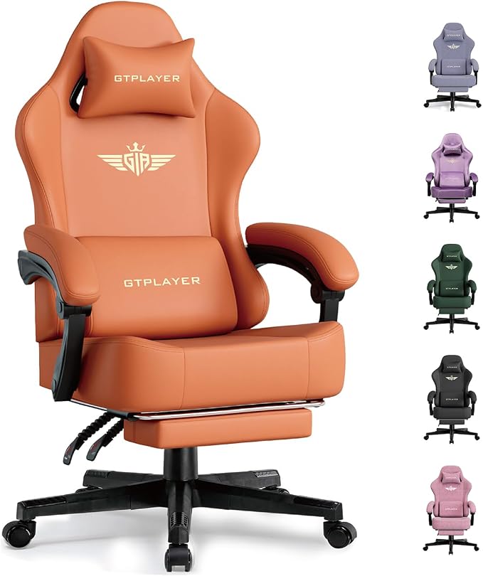 GTPLAYER Silla Gaming con Cojín de Resorte de Bolsillo, Sillas Gaming Grandes y Altas 350LBS Silla de Computadora de Respaldo Alto con Reposapiés para Adultos Soporte Lumbar Silla Gaming Giratoria