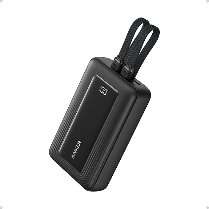 Anker Power Bank, Cargador portátil rápido de 20,000mAh 30W Max con USB-C incorporado y cables Lightning certificados MFi, USB-C y A, paquete de batería para iPhone 17/16/15/14 Serie, MacBook, Galaxy
