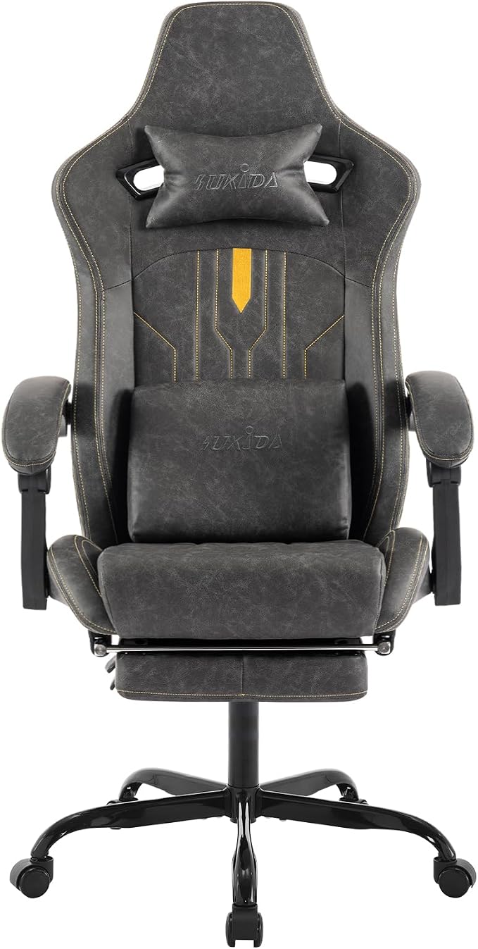 Silla de juegos con reposapiés, silla ergonómica para computadora, cojín lumbar de masaje, silla de videojuegos de carreras, mecedora reclinable ajustable, silla ejecutiva de oficina y escritorio