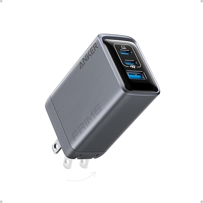 Anker Cargador Prime, bloque de cargador USB C de 3 puertos GaN de 100 W, cargador de pared de carga rápida, plegable y compacto para MacBook, iPad, iPhone 17 Series, Galaxy S24/S23 y más
